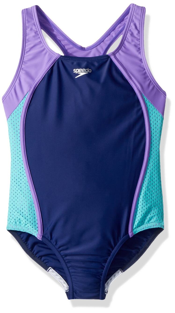 Speedo Girl's Swimsuit One Piece colorblock Mesh Splice Thick Strap Size 16
